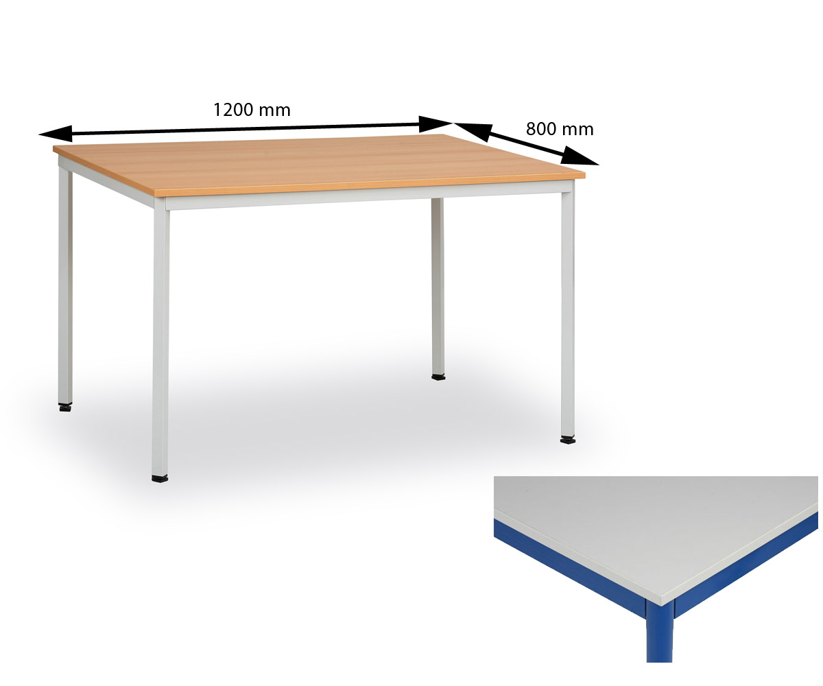Jídelní stůl 120x80 cm, nohy modré / deska šedá